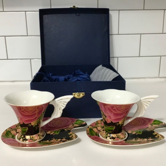 VTG Adeline Porcellana Fine Set of 2 Tea Cup and Saucer Set Floral Design - Picture 6 of 12